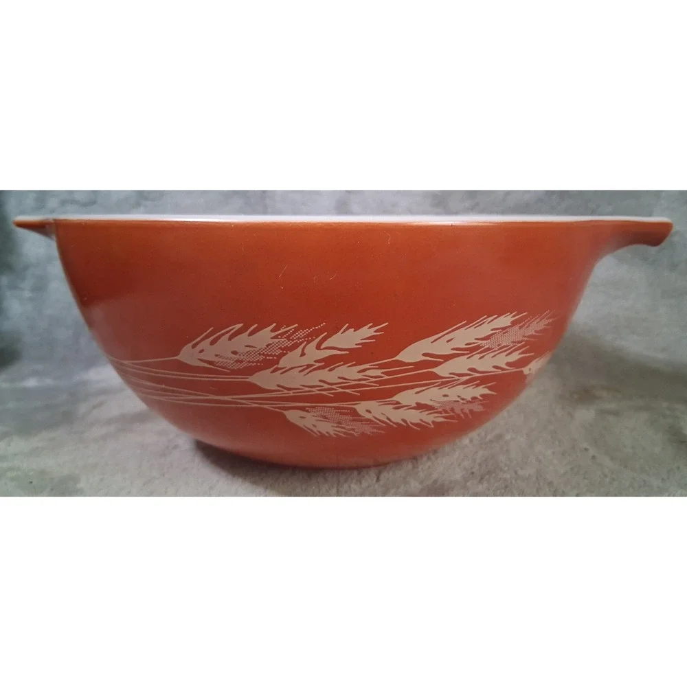 Vintage Pyrex Autumn Harvest 442 Cinderella Bowl 1.5 QT Rust Orange Wheat